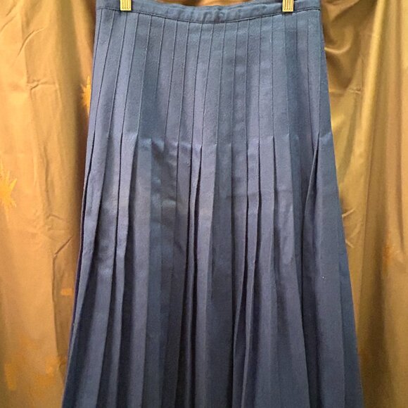 Giorgio Sant’Angelo Vintage Blue Pure Wool A-Line Pleated Midi Skirt PLUS 14 - Picture 2 of 5